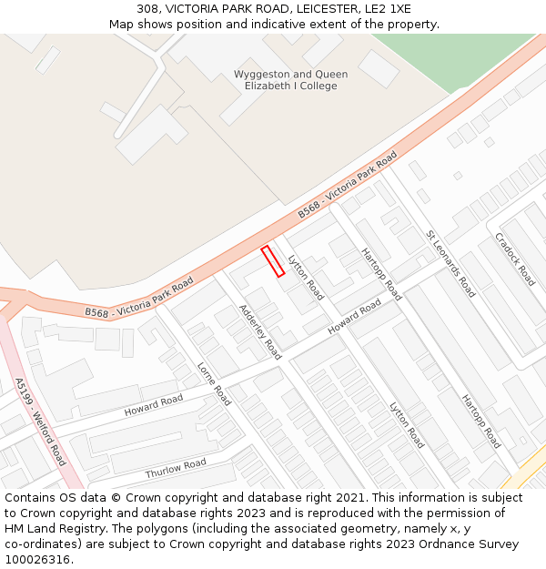 308, VICTORIA PARK ROAD, LEICESTER, LE2 1XE: Location map and indicative extent of plot