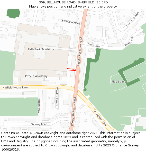 309, BELLHOUSE ROAD, SHEFFIELD, S5 0RD: Location map and indicative extent of plot