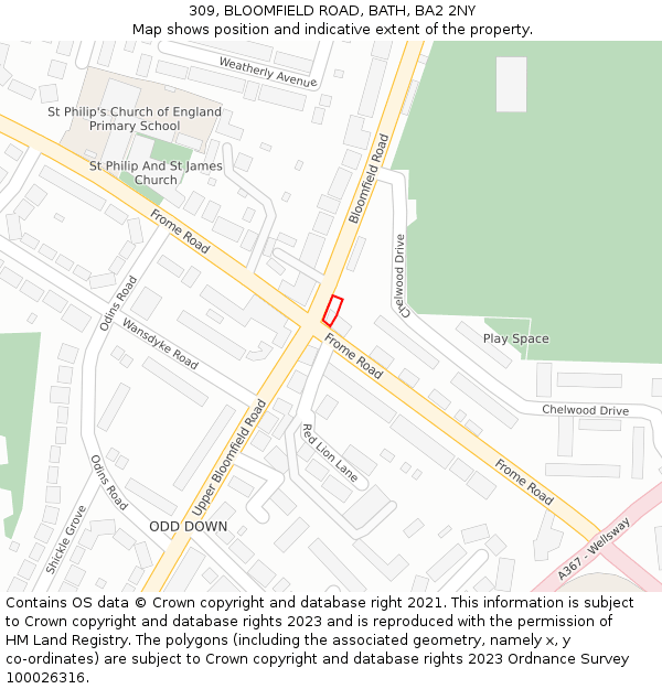 309, BLOOMFIELD ROAD, BATH, BA2 2NY: Location map and indicative extent of plot