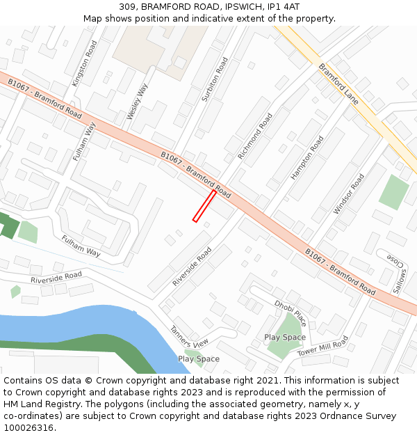 309, BRAMFORD ROAD, IPSWICH, IP1 4AT: Location map and indicative extent of plot