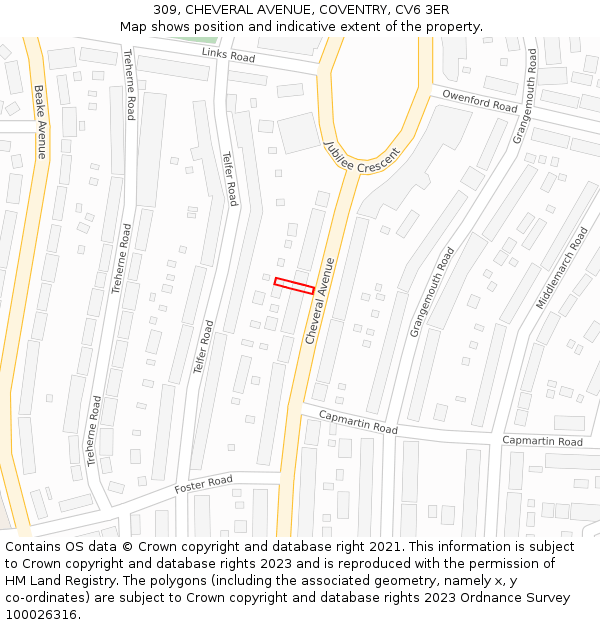 309, CHEVERAL AVENUE, COVENTRY, CV6 3ER: Location map and indicative extent of plot