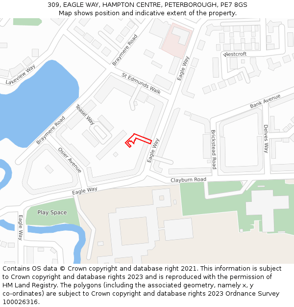 309, EAGLE WAY, HAMPTON CENTRE, PETERBOROUGH, PE7 8GS: Location map and indicative extent of plot