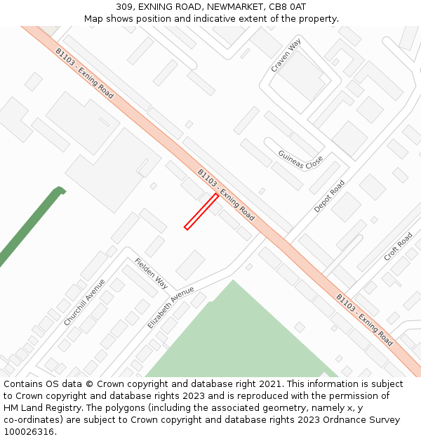 309, EXNING ROAD, NEWMARKET, CB8 0AT: Location map and indicative extent of plot