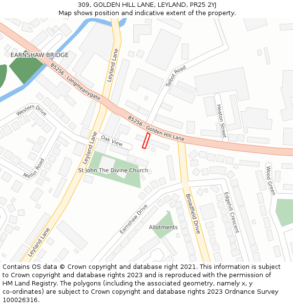 309, GOLDEN HILL LANE, LEYLAND, PR25 2YJ: Location map and indicative extent of plot