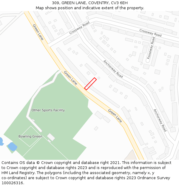 309, GREEN LANE, COVENTRY, CV3 6EH: Location map and indicative extent of plot