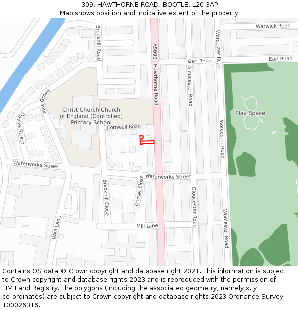 309, HAWTHORNE ROAD, BOOTLE, L20 3AP: Location map and indicative extent of plot
