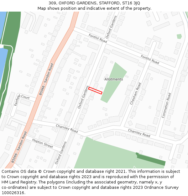 309, OXFORD GARDENS, STAFFORD, ST16 3JQ: Location map and indicative extent of plot