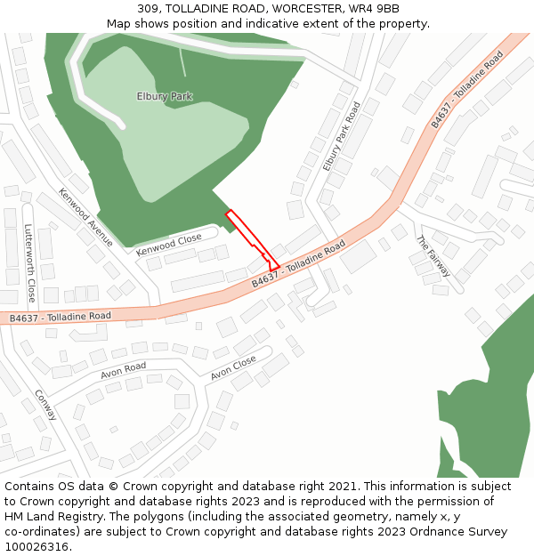 309, TOLLADINE ROAD, WORCESTER, WR4 9BB: Location map and indicative extent of plot