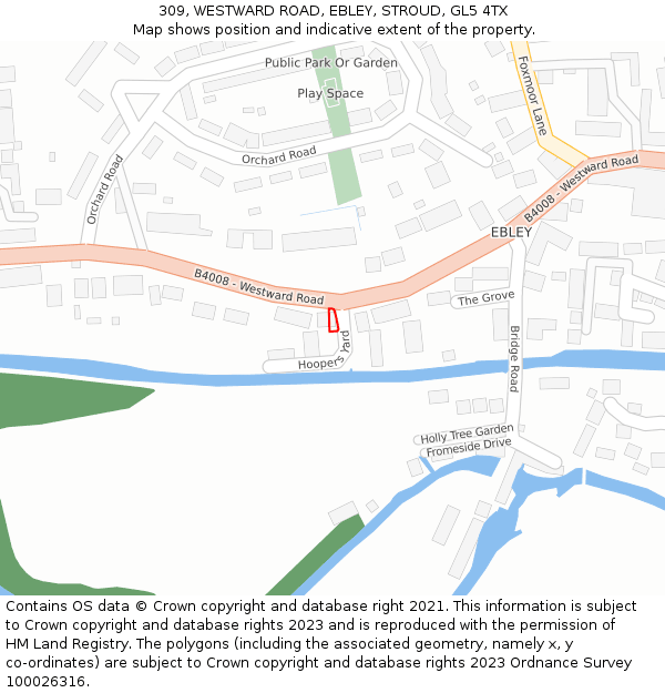309, WESTWARD ROAD, EBLEY, STROUD, GL5 4TX: Location map and indicative extent of plot