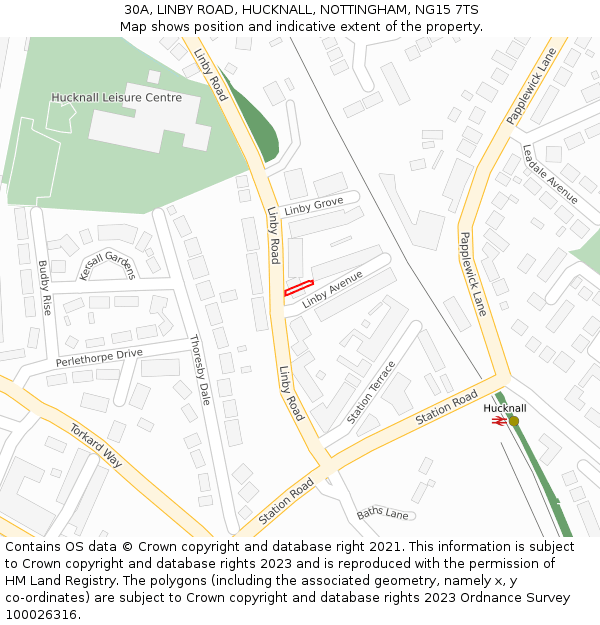 30A, LINBY ROAD, HUCKNALL, NOTTINGHAM, NG15 7TS: Location map and indicative extent of plot