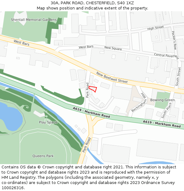 30A, PARK ROAD, CHESTERFIELD, S40 1XZ: Location map and indicative extent of plot