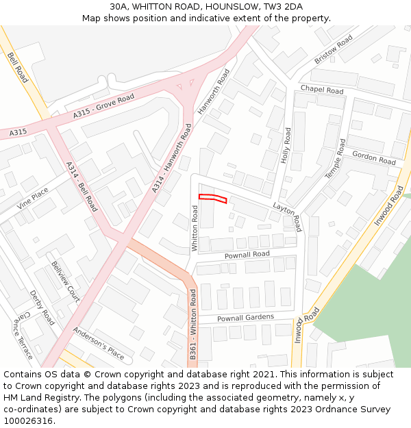 30A, WHITTON ROAD, HOUNSLOW, TW3 2DA: Location map and indicative extent of plot