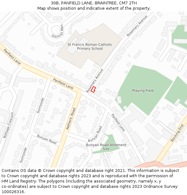 30B, PANFIELD LANE, BRAINTREE, CM7 2TH: Location map and indicative extent of plot