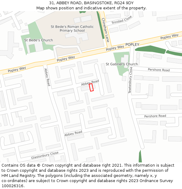 31, ABBEY ROAD, BASINGSTOKE, RG24 9DY: Location map and indicative extent of plot
