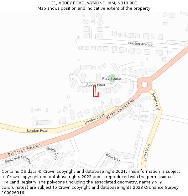 31, ABBEY ROAD, WYMONDHAM, NR18 9BB: Location map and indicative extent of plot