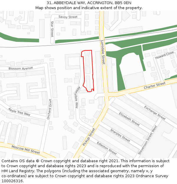 31, ABBEYDALE WAY, ACCRINGTON, BB5 0EN: Location map and indicative extent of plot
