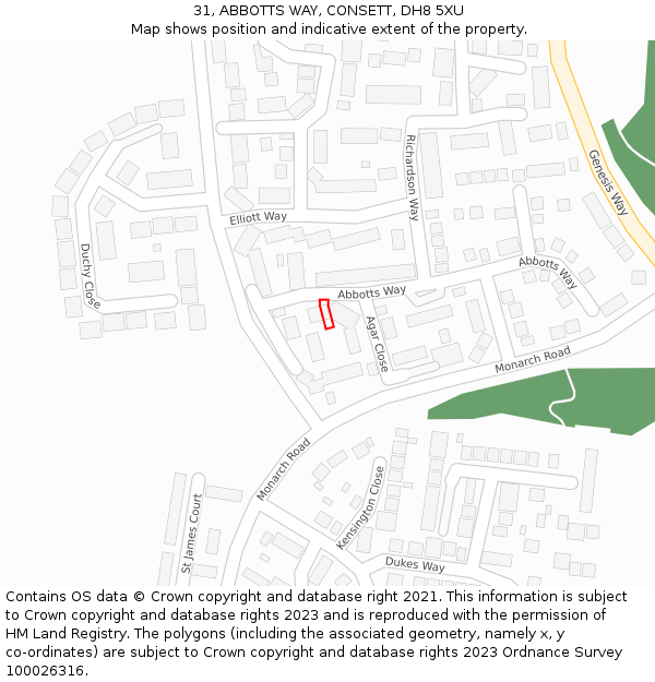 31, ABBOTTS WAY, CONSETT, DH8 5XU: Location map and indicative extent of plot