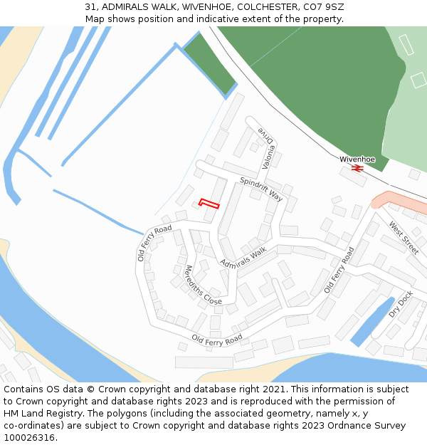 31, ADMIRALS WALK, WIVENHOE, COLCHESTER, CO7 9SZ: Location map and indicative extent of plot