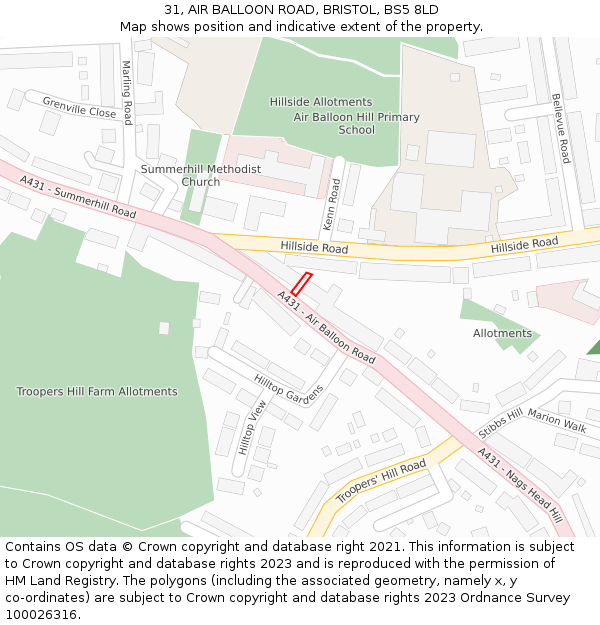 31, AIR BALLOON ROAD, BRISTOL, BS5 8LD: Location map and indicative extent of plot