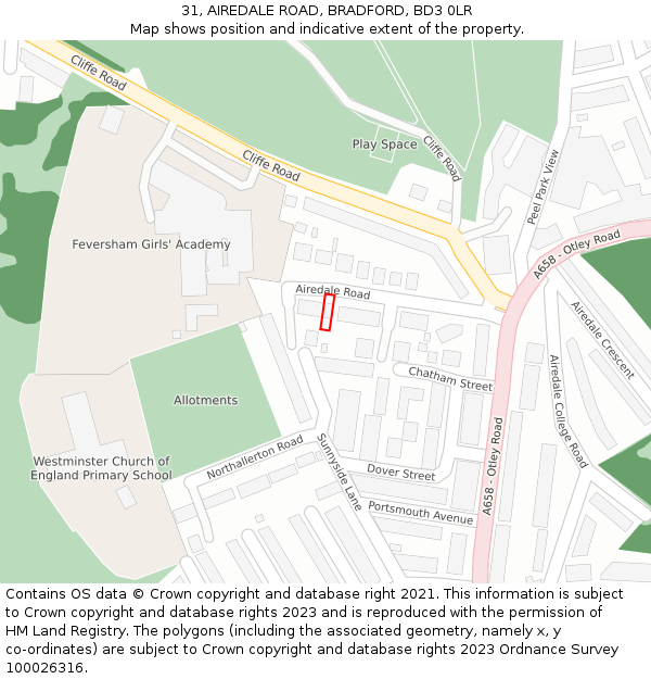 31, AIREDALE ROAD, BRADFORD, BD3 0LR: Location map and indicative extent of plot