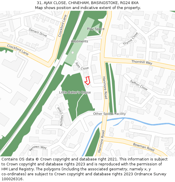 31, AJAX CLOSE, CHINEHAM, BASINGSTOKE, RG24 8XA: Location map and indicative extent of plot