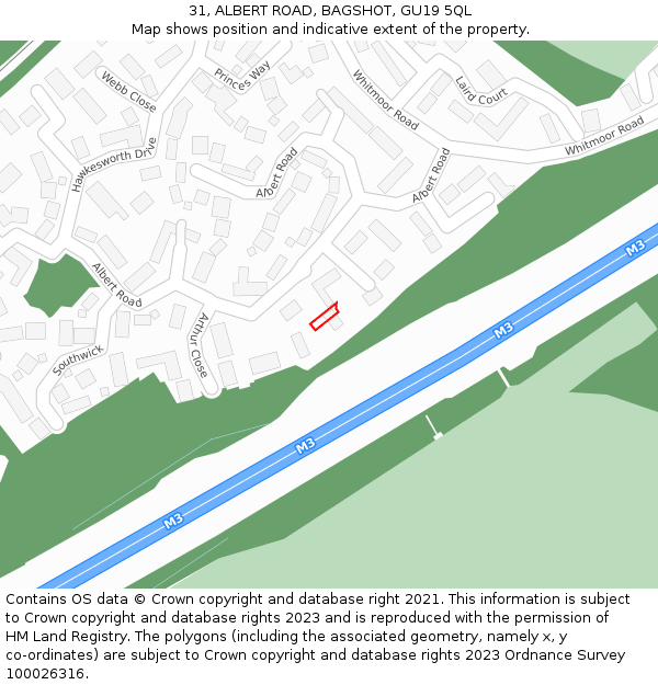 31, ALBERT ROAD, BAGSHOT, GU19 5QL: Location map and indicative extent of plot