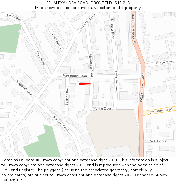 31, ALEXANDRA ROAD, DRONFIELD, S18 2LD: Location map and indicative extent of plot