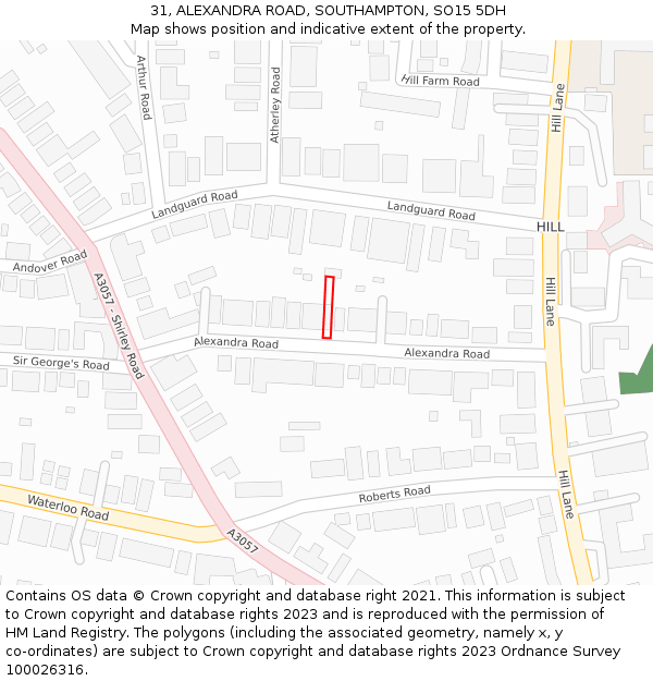31, ALEXANDRA ROAD, SOUTHAMPTON, SO15 5DH: Location map and indicative extent of plot