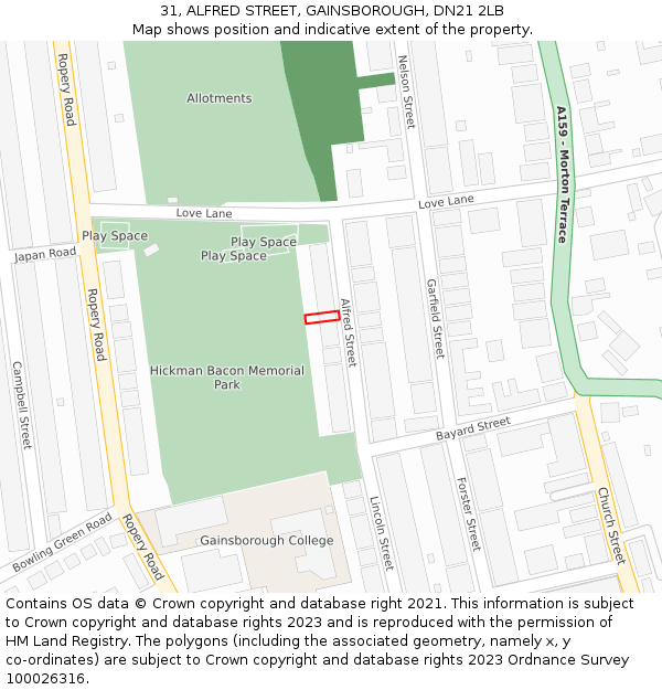 31, ALFRED STREET, GAINSBOROUGH, DN21 2LB: Location map and indicative extent of plot