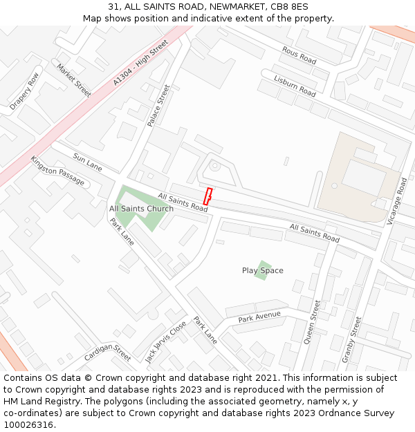 31, ALL SAINTS ROAD, NEWMARKET, CB8 8ES: Location map and indicative extent of plot