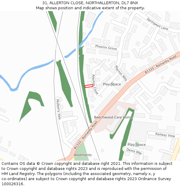 31, ALLERTON CLOSE, NORTHALLERTON, DL7 8NX: Location map and indicative extent of plot