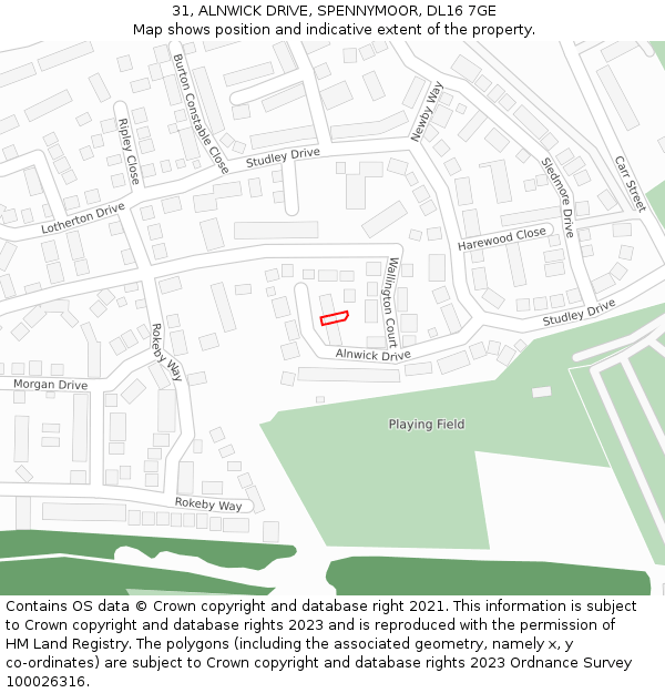 31, ALNWICK DRIVE, SPENNYMOOR, DL16 7GE: Location map and indicative extent of plot