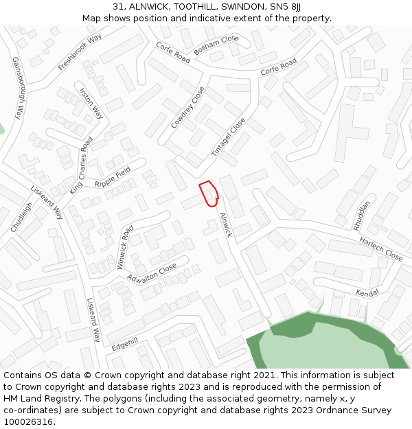 31, ALNWICK, TOOTHILL, SWINDON, SN5 8JJ: Location map and indicative extent of plot