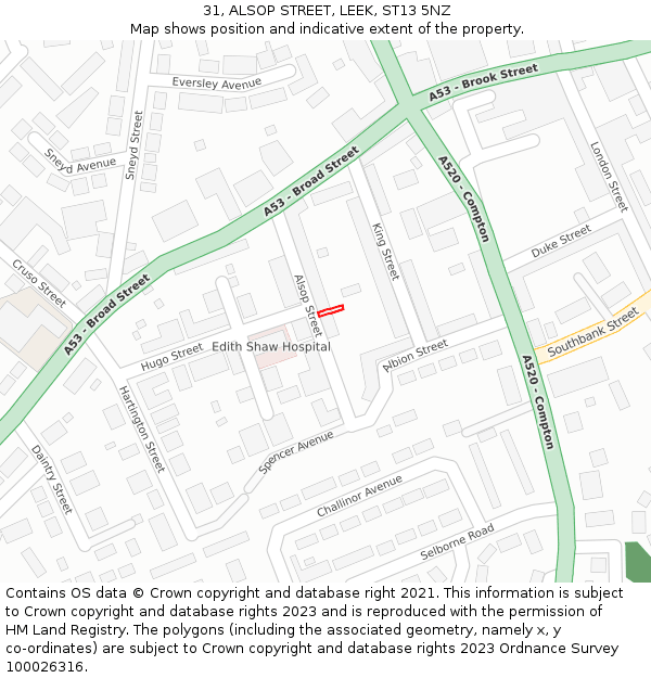 31, ALSOP STREET, LEEK, ST13 5NZ: Location map and indicative extent of plot