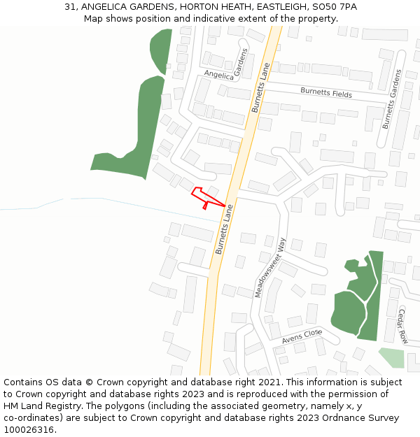 31, ANGELICA GARDENS, HORTON HEATH, EASTLEIGH, SO50 7PA: Location map and indicative extent of plot