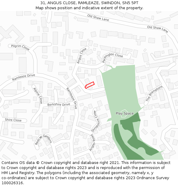 31, ANGUS CLOSE, RAMLEAZE, SWINDON, SN5 5PT: Location map and indicative extent of plot