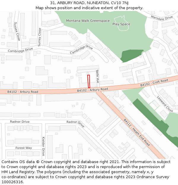 31, ARBURY ROAD, NUNEATON, CV10 7NJ: Location map and indicative extent of plot