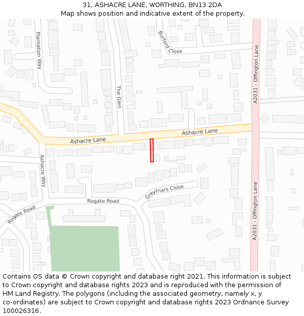 31, ASHACRE LANE, WORTHING, BN13 2DA: Location map and indicative extent of plot