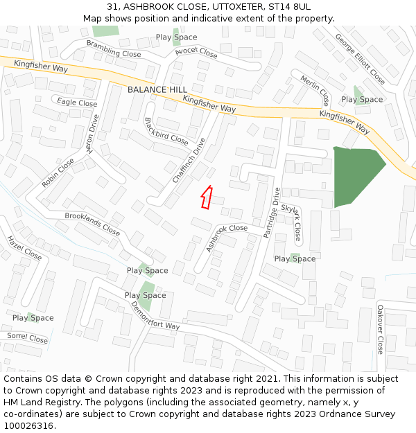 31, ASHBROOK CLOSE, UTTOXETER, ST14 8UL: Location map and indicative extent of plot