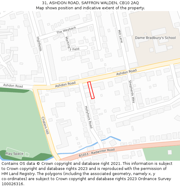 31, ASHDON ROAD, SAFFRON WALDEN, CB10 2AQ: Location map and indicative extent of plot