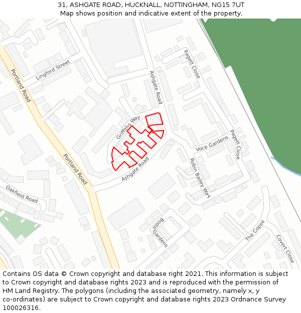 31, ASHGATE ROAD, HUCKNALL, NOTTINGHAM, NG15 7UT: Location map and indicative extent of plot