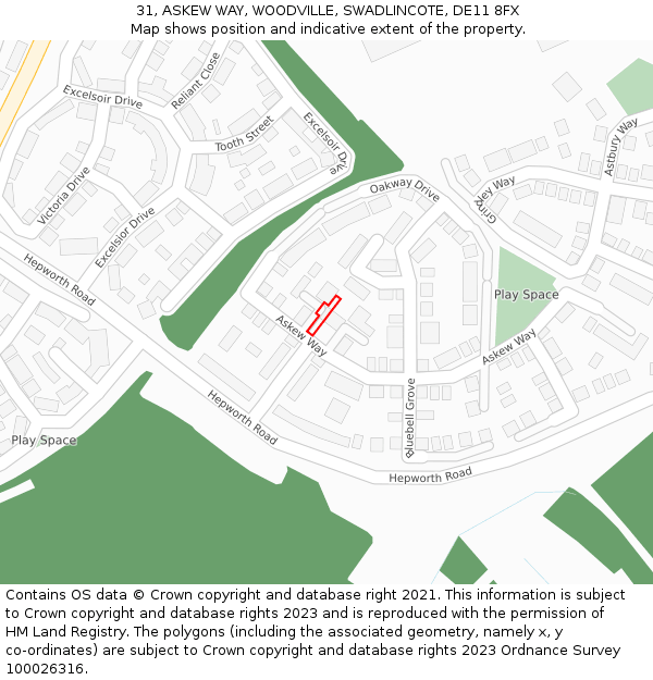 31, ASKEW WAY, WOODVILLE, SWADLINCOTE, DE11 8FX: Location map and indicative extent of plot