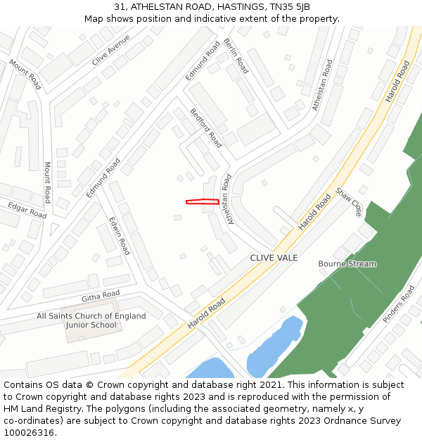 31, ATHELSTAN ROAD, HASTINGS, TN35 5JB: Location map and indicative extent of plot