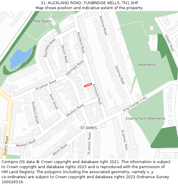 31, AUCKLAND ROAD, TUNBRIDGE WELLS, TN1 2HP: Location map and indicative extent of plot