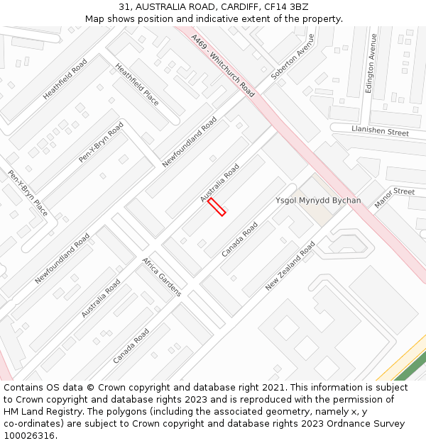 31, AUSTRALIA ROAD, CARDIFF, CF14 3BZ: Location map and indicative extent of plot