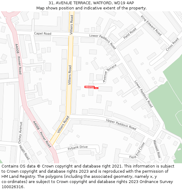 31, AVENUE TERRACE, WATFORD, WD19 4AP: Location map and indicative extent of plot