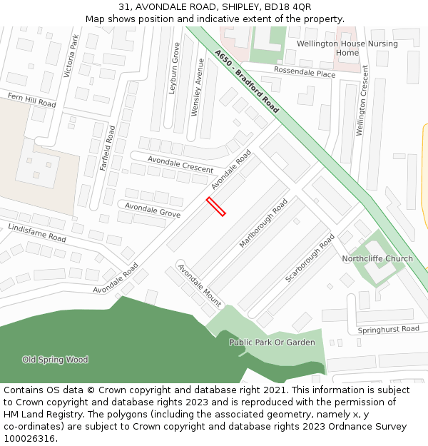 31, AVONDALE ROAD, SHIPLEY, BD18 4QR: Location map and indicative extent of plot
