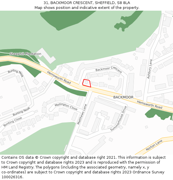 31, BACKMOOR CRESCENT, SHEFFIELD, S8 8LA: Location map and indicative extent of plot