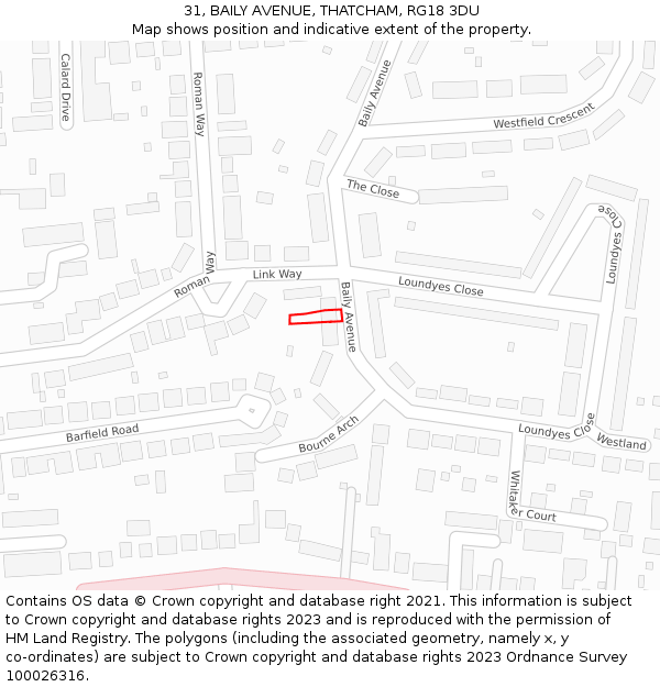 31, BAILY AVENUE, THATCHAM, RG18 3DU: Location map and indicative extent of plot