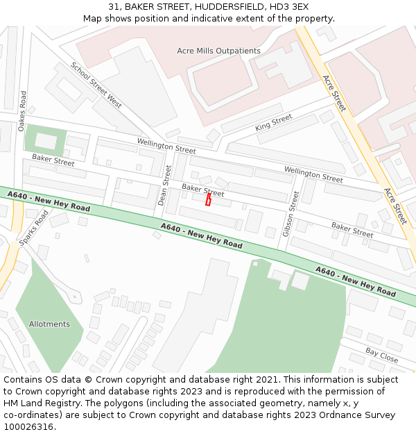 31, BAKER STREET, HUDDERSFIELD, HD3 3EX: Location map and indicative extent of plot